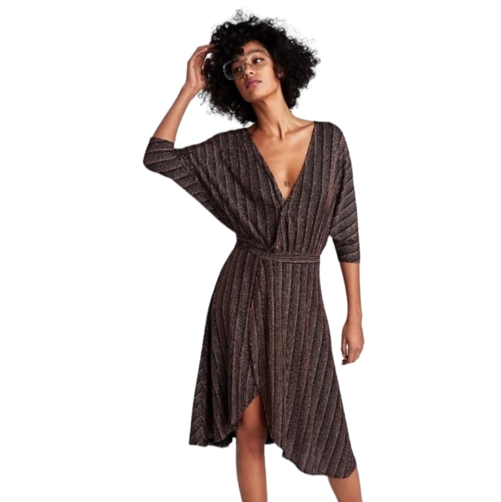 Zara Metallic Shimmering Gold Wrap Dress Size Small